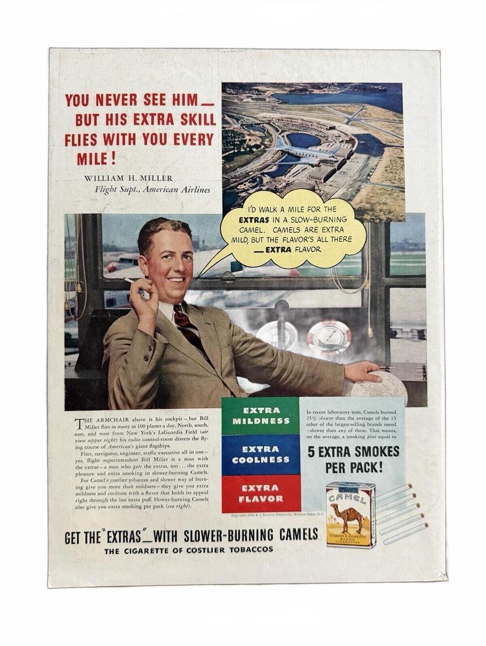 1940 Camel Cigarettes Print Ad Pilot Aviation Flying Smoking